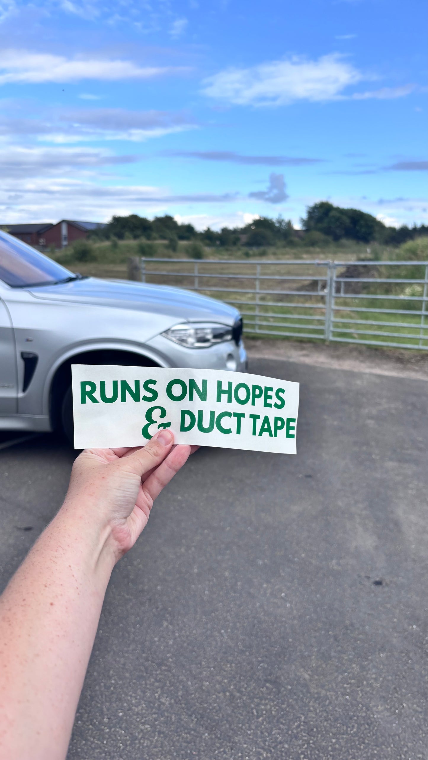 Runs on hopes and duct tape sticker/decal