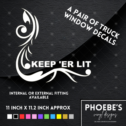 Keep 'ER LIT Decorative Truck Tractor Cab Side Window Stickers