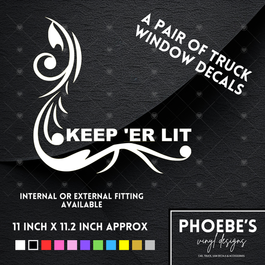 Keep 'ER LIT Decorative Truck Tractor Cab Side Window Stickers