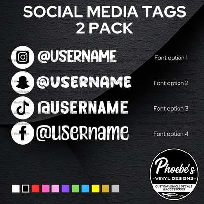 Social Media Handle Stickers/decal 2 PACK