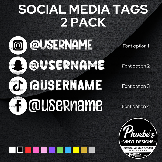 Social Media Handle Stickers/decal 2 PACK