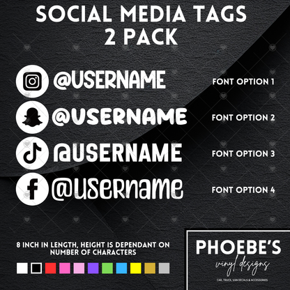 Social Media Handle Stickers/decal 2 PACK