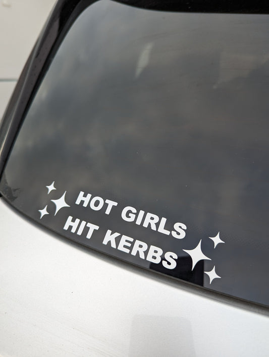 Hot Girls Hit Kerbs, Car Vinyl Decal, Waterproof Car or Van Curb Mirror Sticker, Funny Gift or Custom Car Bumper