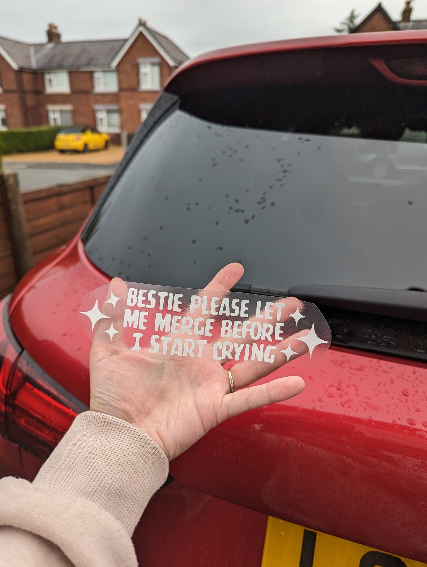 Bestie Please Let Me, Car Vinyl Decal, Merge Waterproof Car or Van Mirror Sticker, Funny Gift or Custom Car Bumper