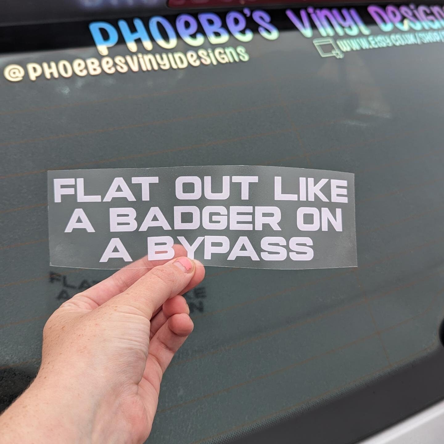 Flat Out Like A Badger On A Bypass, Car Trucker Vinyl Decal,  Waterproof Car or Van Truck Mirror Sticker, Funny Gift or Custom Car Bumper