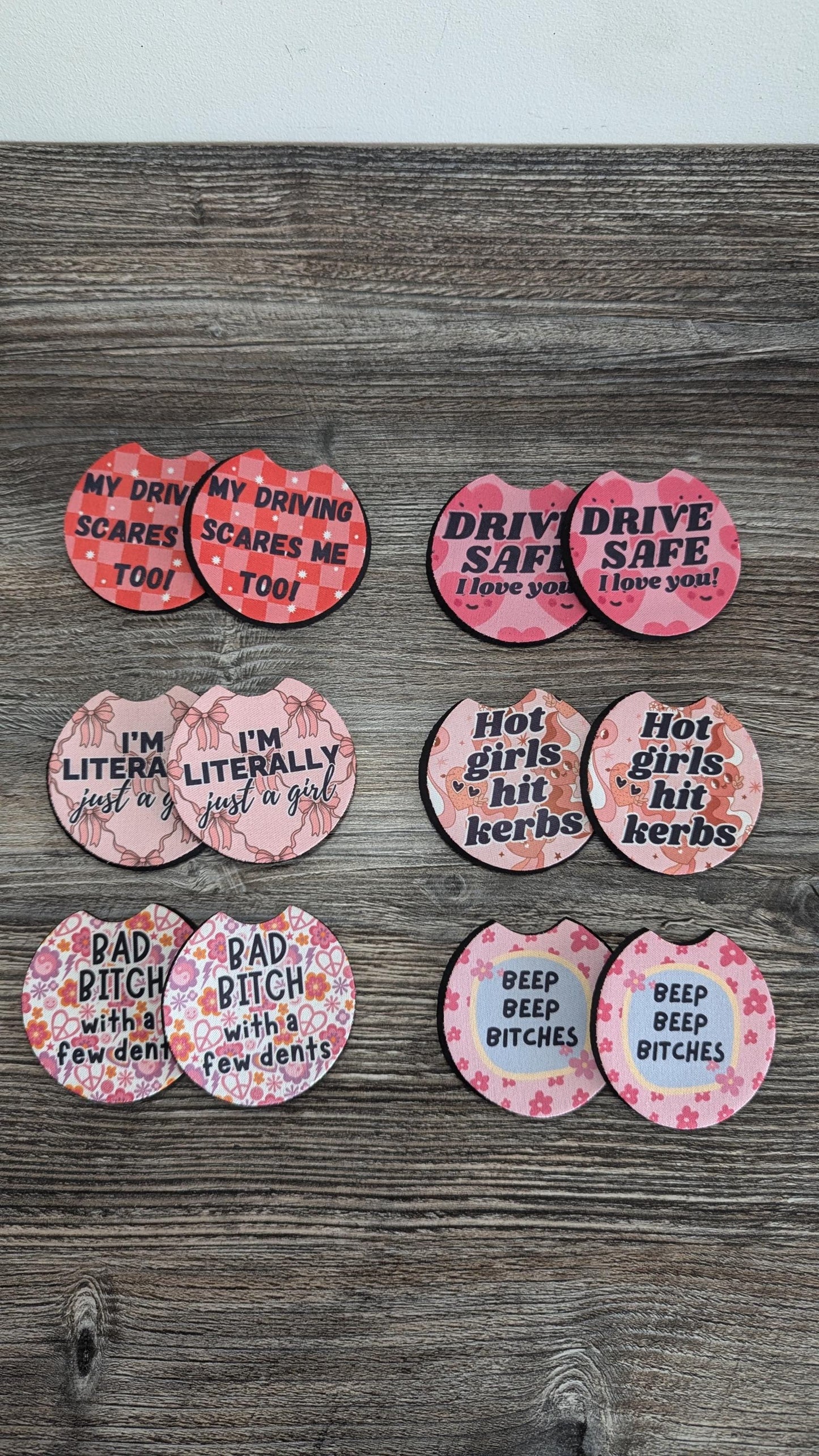 Funny 2pc Car Cup Holder Coasters