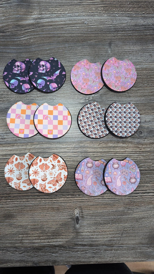 Cute Patterned 2pc Car Cup Holder Coasters