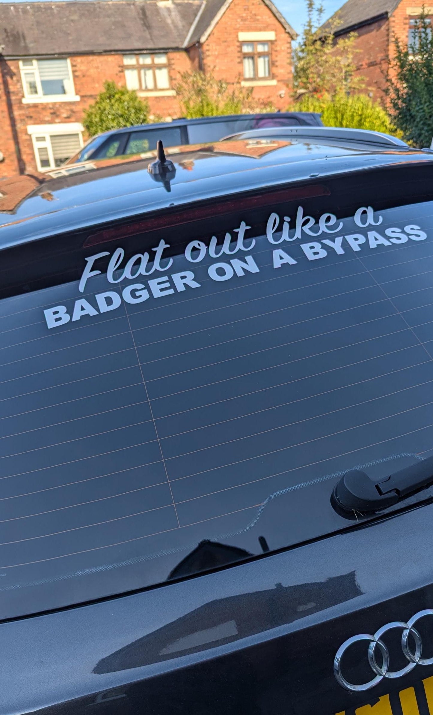 Flat Out Like a Badger Car Trucker Vinyl Decal, HGV Waterproof Car or Van Truck Mirror Sticker, Funny Gift or Custom Car Bumper 2.0